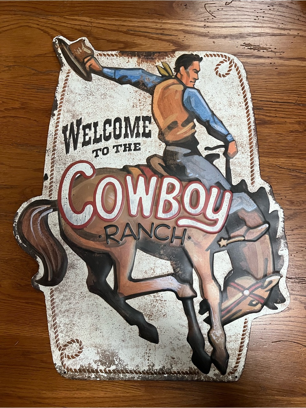 Western Cowboy Ranch Metal Wall Sign Bucking Bronco Rustic 22”
